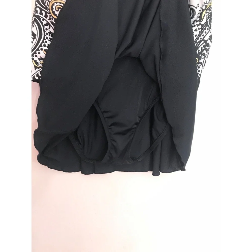 Maxine of Hollywood Swimdress Women Black Gold Paisley One Piece Swimsuit - 12